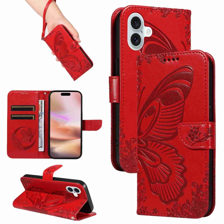 Swallowtail Butterfly Embossed Leather Phone Case, For iPhone 16 Pro Max, For iPhone 16 Pro, For iPhone 16 Plus, For iPhone 16