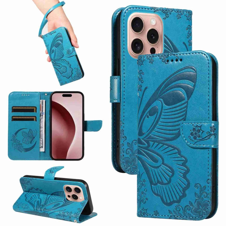 Swallowtail Butterfly Embossed Leather Phone Case, For iPhone 16 Pro Max, For iPhone 16 Pro, For iPhone 16 Plus, For iPhone 16