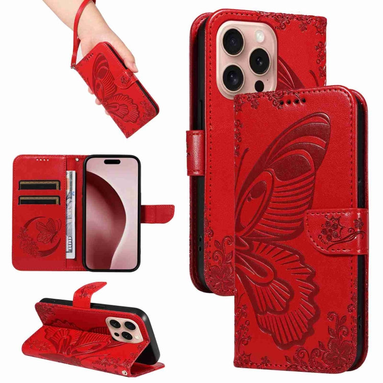 Swallowtail Butterfly Embossed Leather Phone Case, For iPhone 16 Pro Max, For iPhone 16 Pro, For iPhone 16 Plus, For iPhone 16