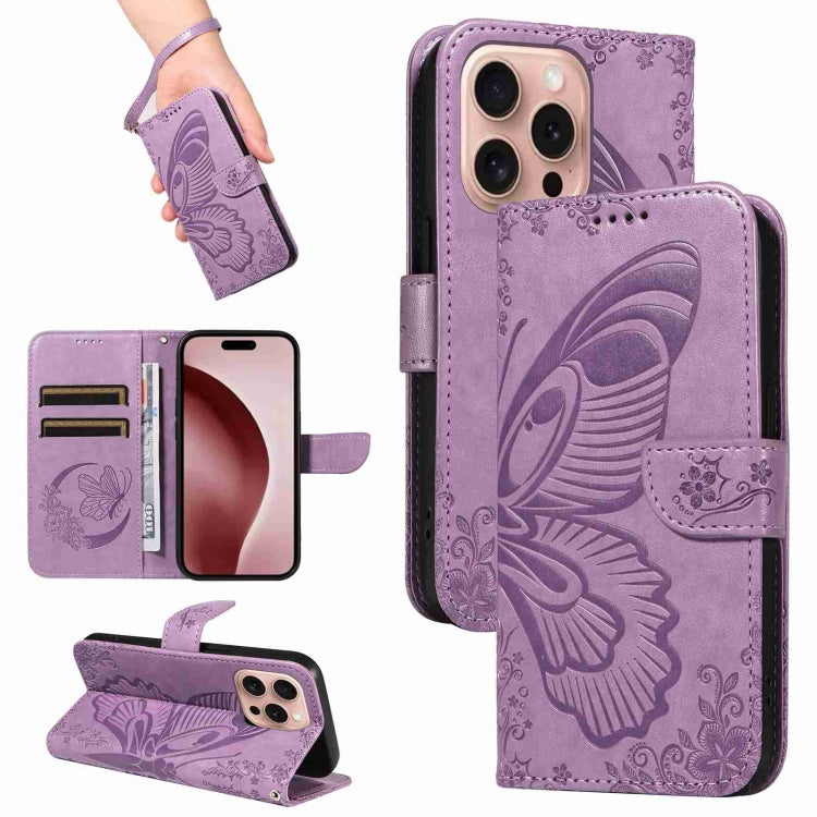 Swallowtail Butterfly Embossed Leather Phone Case, For iPhone 16 Pro Max, For iPhone 16 Pro, For iPhone 16 Plus, For iPhone 16