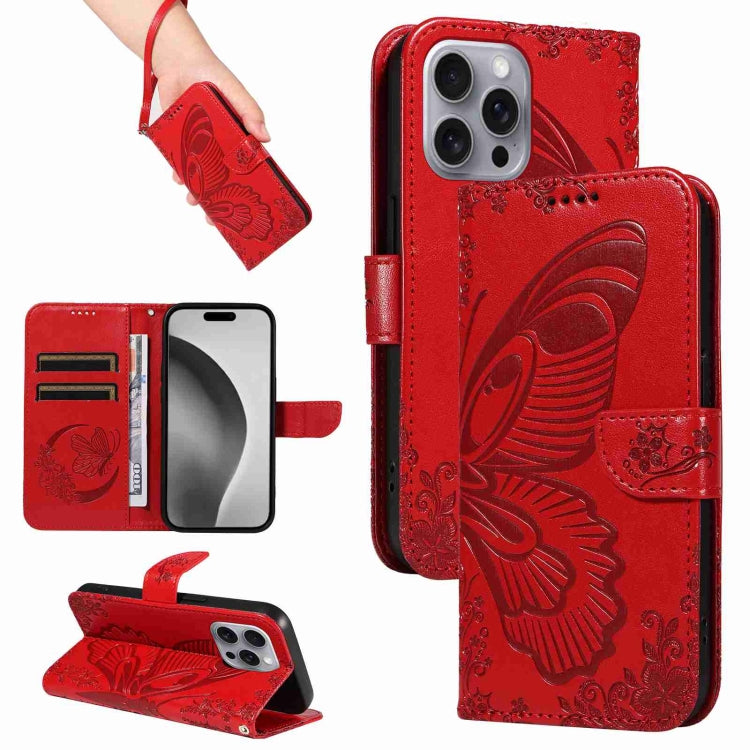 Swallowtail Butterfly Embossed Leather Phone Case, For iPhone 16 Pro Max, For iPhone 16 Pro, For iPhone 16 Plus, For iPhone 16