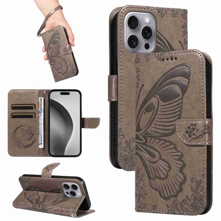 Swallowtail Butterfly Embossed Leather Phone Case, For iPhone 16 Pro Max, For iPhone 16 Pro, For iPhone 16 Plus, For iPhone 16