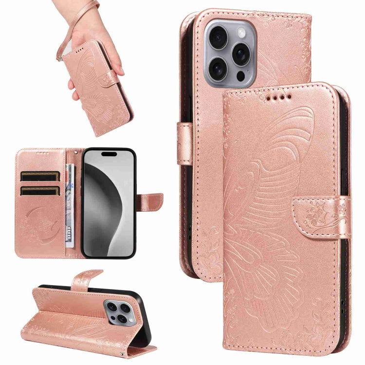 Swallowtail Butterfly Embossed Leather Phone Case, For iPhone 16 Pro Max, For iPhone 16 Pro, For iPhone 16 Plus, For iPhone 16