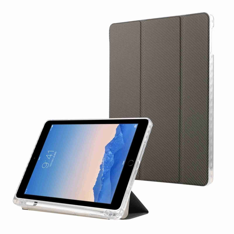 Carbon Fiber Clear Acrylic 3-Fold Leather Tablet Case, For iPad 10th Gen 10.9 2022, For iPad mini 2024 / mini 6, For iPad Air / Air 2 / 9.7 2017 / 2018
