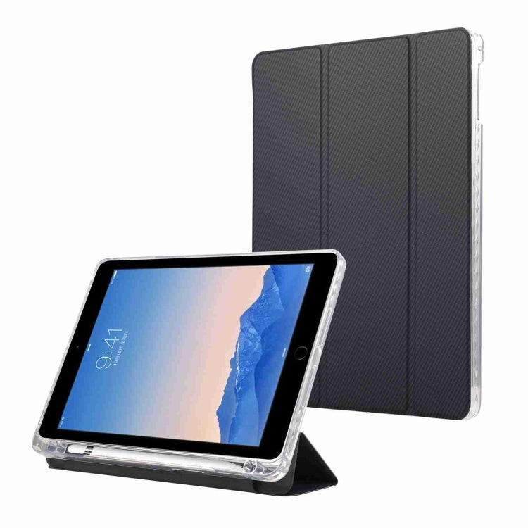 Carbon Fiber Clear Acrylic 3-Fold Leather Tablet Case, For iPad 10th Gen 10.9 2022, For iPad mini 2024 / mini 6, For iPad Air / Air 2 / 9.7 2017 / 2018