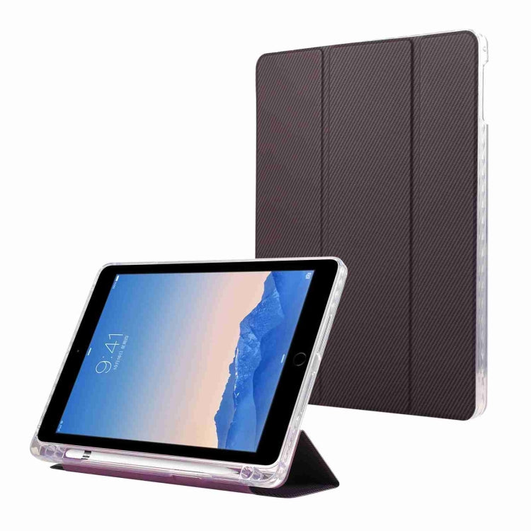 Carbon Fiber Clear Acrylic 3-Fold Leather Tablet Case, For iPad 10th Gen 10.9 2022, For iPad mini 2024 / mini 6, For iPad Air / Air 2 / 9.7 2017 / 2018