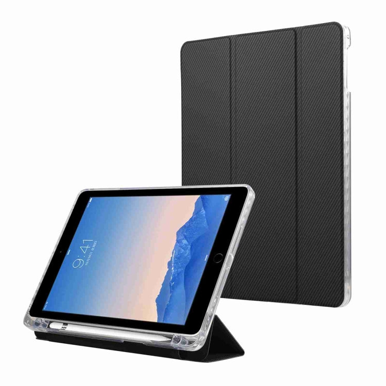 Carbon Fiber Clear Acrylic 3-Fold Leather Tablet Case, For iPad 10th Gen 10.9 2022, For iPad mini 2024 / mini 6, For iPad Air / Air 2 / 9.7 2017 / 2018