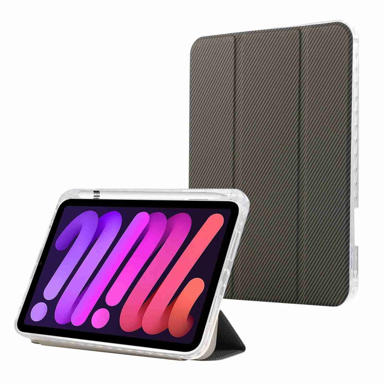 Étui en cuir acrylique transparent en fibre de carbone à 3 volets pour tablette, pour iPad 10e génération 10.9 (2022), iPad mini 2024 / mini 6, iPad Air / Air 2 / 9.7 (2017 / 2018)