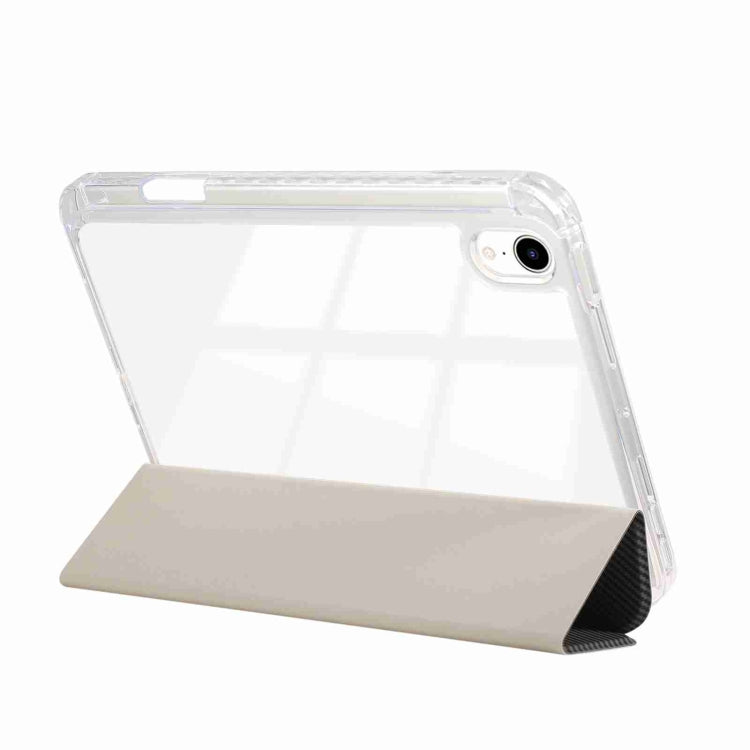 Étui en cuir acrylique transparent en fibre de carbone à 3 volets pour tablette, pour iPad 10e génération 10.9 (2022), iPad mini 2024 / mini 6, iPad Air / Air 2 / 9.7 (2017 / 2018)