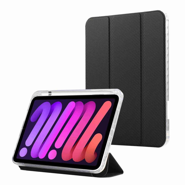 Carbon Fiber Clear Acrylic 3-Fold Leather Tablet Case, For iPad 10th Gen 10.9 2022, For iPad mini 2024 / mini 6, For iPad Air / Air 2 / 9.7 2017 / 2018