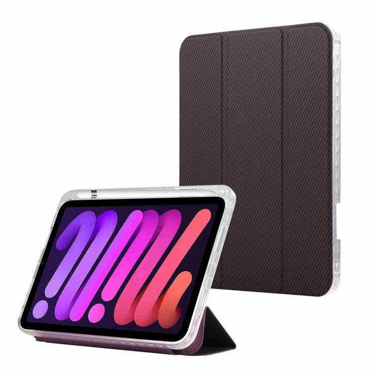 Carbon Fiber Clear Acrylic 3-Fold Leather Tablet Case, For iPad 10th Gen 10.9 2022, For iPad mini 2024 / mini 6, For iPad Air / Air 2 / 9.7 2017 / 2018