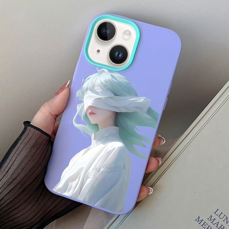 Blindfold Girl PC Hybrid TPU Phone Case, For iPhone 15, For iPhone 14 Plus, For iPhone 14