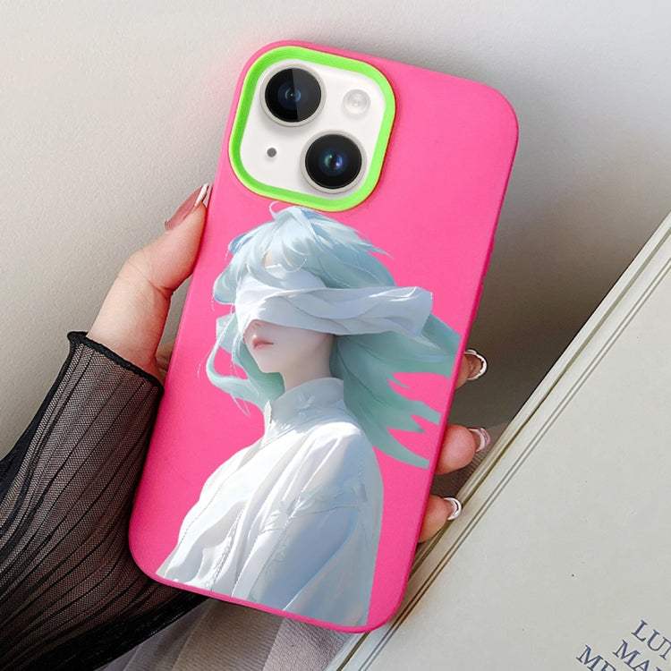 Blindfold Girl PC Hybrid TPU Phone Case, For iPhone 15, For iPhone 14 Plus, For iPhone 14