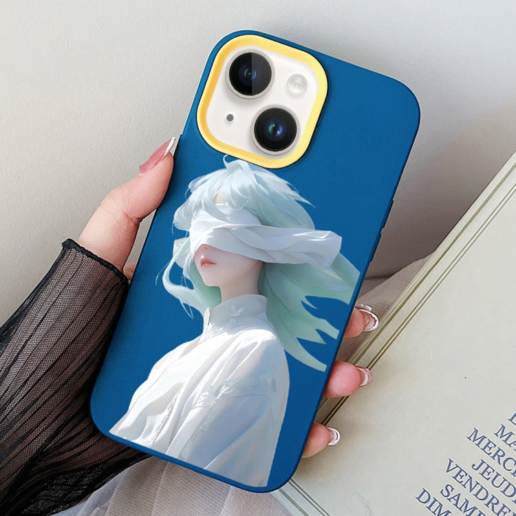 Blindfold Girl PC Hybrid TPU Phone Case, For iPhone 15, For iPhone 14 Plus, For iPhone 14