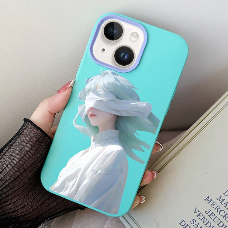 Blindfold Girl PC Hybrid TPU Phone Case, For iPhone 15, For iPhone 14 Plus, For iPhone 14