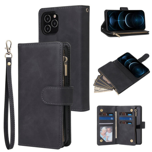 Retro frosted leather iPhone 12 Pro Max flip case with card slots and lanyard attachment