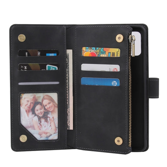 Retro leather flip case for Note20 Ultra displaying card slot configuration and holder feature