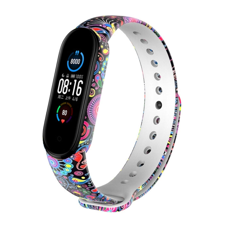 For Xiaomi Mi Band 5 TPU Replacement Strap Watchband, Peacock, Splash Ink, Skull, Butterflies, Colorful Skull, Facebook, Birds and Flowers, Blue Rose, Flamingo, Dog Paw, Stripe, Grass, Yellow Leopard, Gorgeous Starry Sky, Red Lips