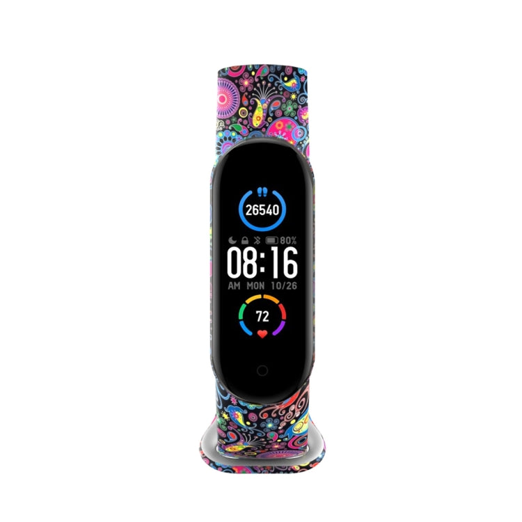 For Xiaomi Mi Band 5 TPU Replacement Strap Watchband, Peacock, Splash Ink, Skull, Butterflies, Colorful Skull, Facebook, Birds and Flowers, Blue Rose, Flamingo, Dog Paw, Stripe, Grass, Yellow Leopard, Gorgeous Starry Sky, Red Lips