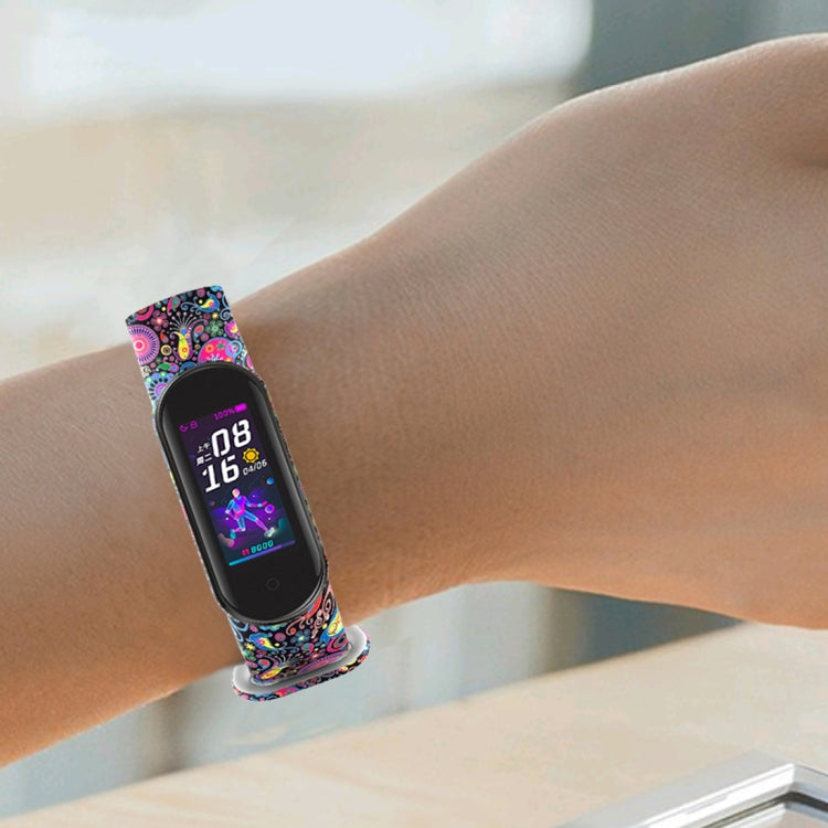 For Xiaomi Mi Band 5 TPU Replacement Strap Watchband, Peacock, Splash Ink, Skull, Butterflies, Colorful Skull, Facebook, Birds and Flowers, Blue Rose, Flamingo, Dog Paw, Stripe, Grass, Yellow Leopard, Gorgeous Starry Sky, Red Lips