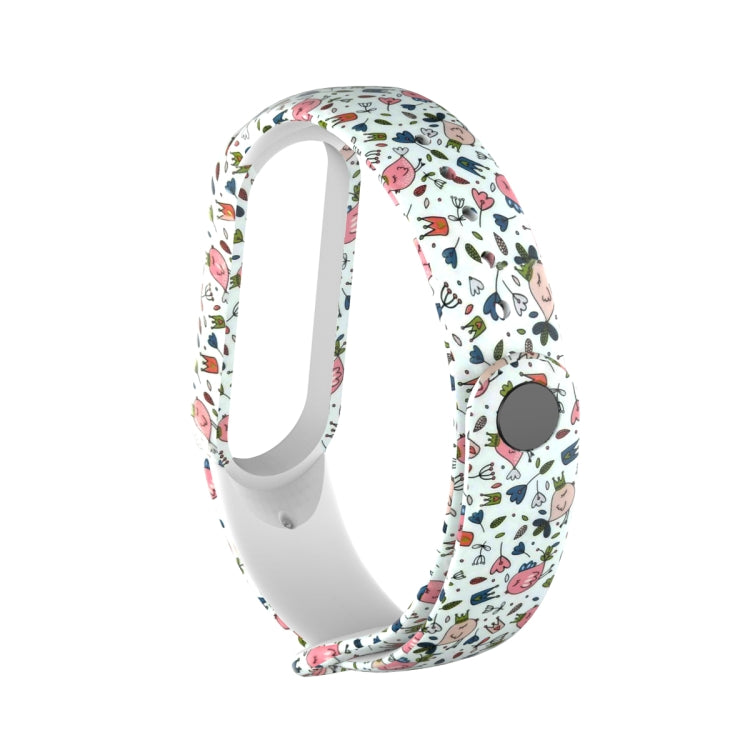 For Xiaomi Mi Band 5 TPU Replacement Strap Watchband, Peacock, Splash Ink, Skull, Butterflies, Colorful Skull, Facebook, Birds and Flowers, Blue Rose, Flamingo, Dog Paw, Stripe, Grass, Yellow Leopard, Gorgeous Starry Sky, Red Lips