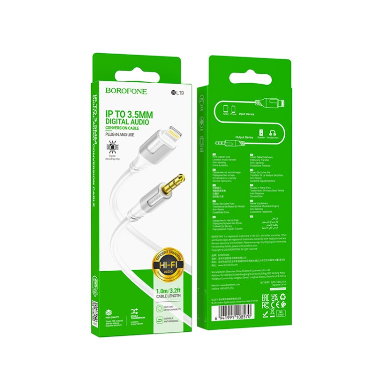 Câble audio Borofone BL19 AUX Creator, câble 3,5 mm vers 8 broches, longueur : 1 m, 3,5 mm vers 8 broches