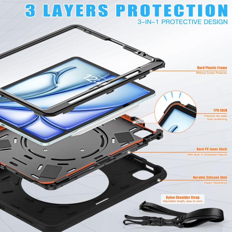 Rotation Handle Holder Silicone Hybrid PC Tablet Case, For iPad Air 13 2026 / 2025 / 2024, For iPad Air 11 2026 / 2025 / 2024, For iPad Pro 13 2025 / 2024, For iPad Pro 11 2025 / 2024, For iPad 10th Gen 10.9 2022, For iPad mini 2024 / mini 6