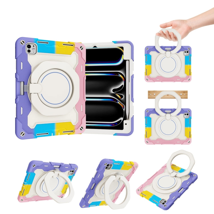 Étui en silicone avec anneau rotatif et emplacement pour stylet pour iPad Air 11 (2024/2025), iPad Pro 13 (2024), iPad Air 13 (2024/2025), iPad Pro 11 (2024)