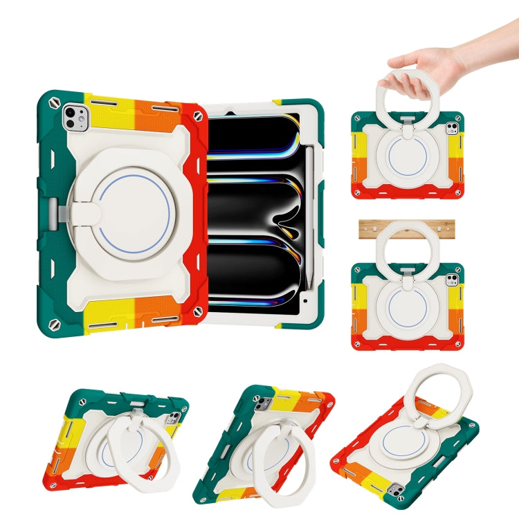 Armor Portable Rotating Ring Holder Silicone Tablet Case with Pen Slot, For iPad Pro 13 2025 / 2024, For iPad Pro 11 2025 / 2024, For iPad Air 11 2024 / 2025, For iPad Air 13 2024 / 2025