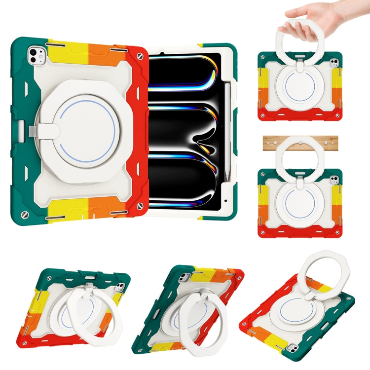 Armor Portable Rotating Ring Holder Silicone Tablet Case with Pen Slot, For iPad Pro 13 2025 / 2024, For iPad Pro 11 2025 / 2024, For iPad Air 11 2024 / 2025, For iPad Air 13 2024 / 2025