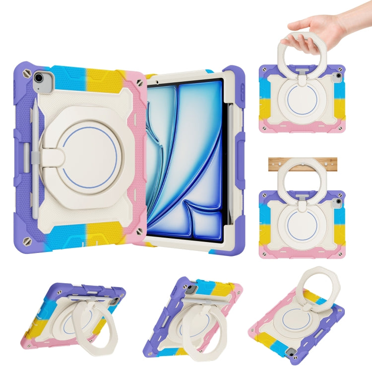 Armor Portable Rotating Ring Holder Silicone Tablet Case with Pen Slot, For iPad Pro 13 2025 / 2024, For iPad Pro 11 2025 / 2024, For iPad Air 11 2024 / 2025, For iPad Air 13 2024 / 2025