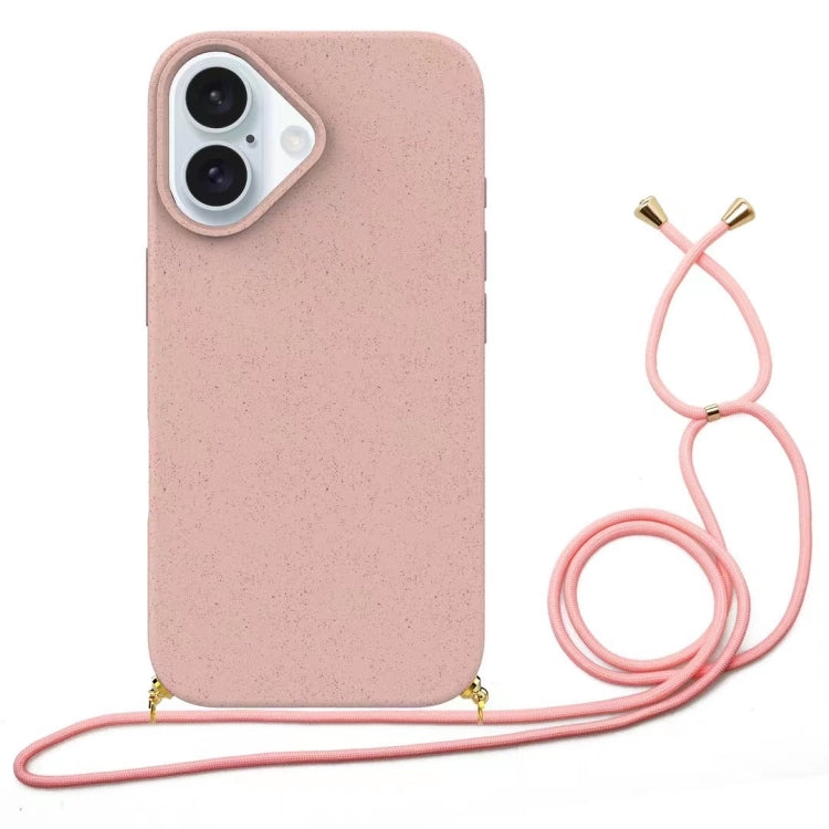 Wheat Straw Material + TPU Phone Case with Lanyard, For iPhone 16 Pro Max, For iPhone 16 Pro, For iPhone 16 Plus