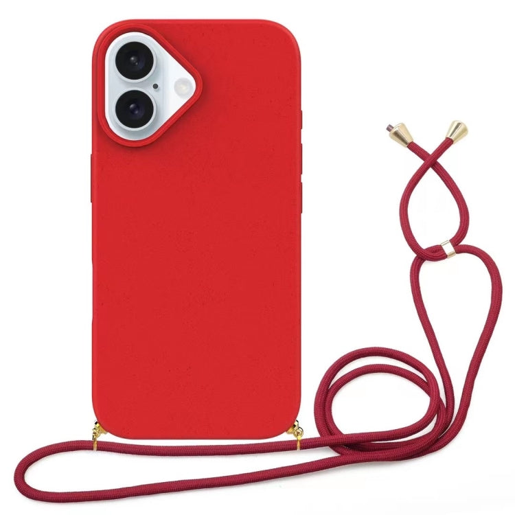 Wheat Straw Material + TPU Phone Case with Lanyard, For iPhone 16 Pro Max, For iPhone 16 Pro, For iPhone 16 Plus