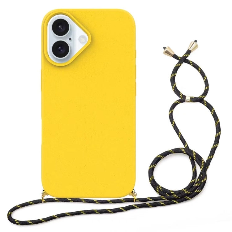 Wheat Straw Material + TPU Phone Case with Lanyard, For iPhone 16 Pro Max, For iPhone 16 Pro, For iPhone 16 Plus