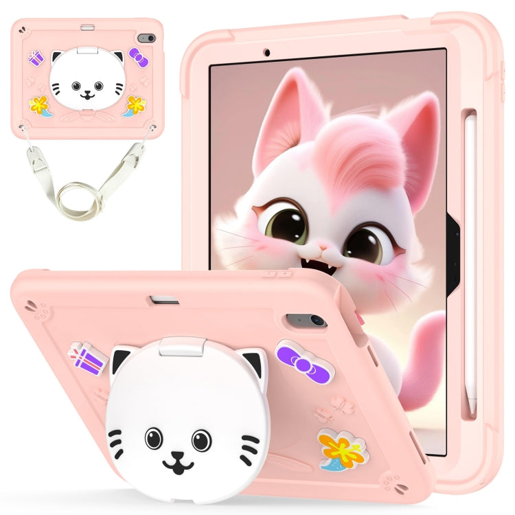 Cat Holder Silicone Hybrid PC Tablet Case with Strap, For iPad Air 11 2026 / 2025 / 2024, For iPad Pro 11 2025 / 2024, For iPad 10.2 2021 / 2020 / 2019