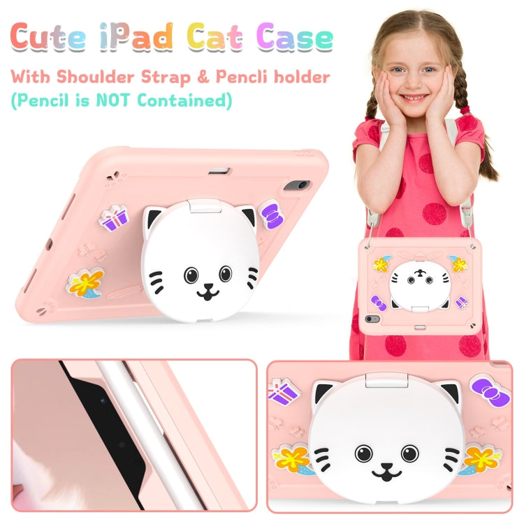 Cat Holder Silicone Hybrid PC Tablet Case with Strap, For iPad Air 11 2026 / 2025 / 2024, For iPad Pro 11 2025 / 2024, For iPad 10.2 2021 / 2020 / 2019