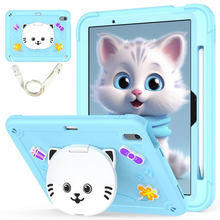 Cat Holder Silicone Hybrid PC Tablet Case with Strap, For iPad Air 11 2026 / 2025 / 2024, For iPad Pro 11 2025 / 2024, For iPad 10.2 2021 / 2020 / 2019