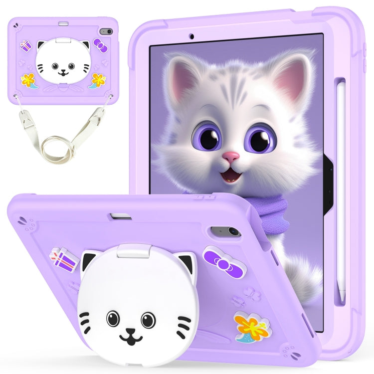 Cat Holder Silicone Hybrid PC Tablet Case with Strap, For iPad Air 11 2026 / 2025 / 2024, For iPad Pro 11 2025 / 2024, For iPad 10.2 2021 / 2020 / 2019