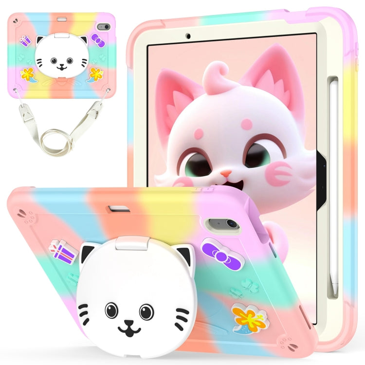Cat Holder Silicone Hybrid PC Tablet Case with Strap, For iPad Air 11 2026 / 2025 / 2024, For iPad Pro 11 2025 / 2024, For iPad 10.2 2021 / 2020 / 2019