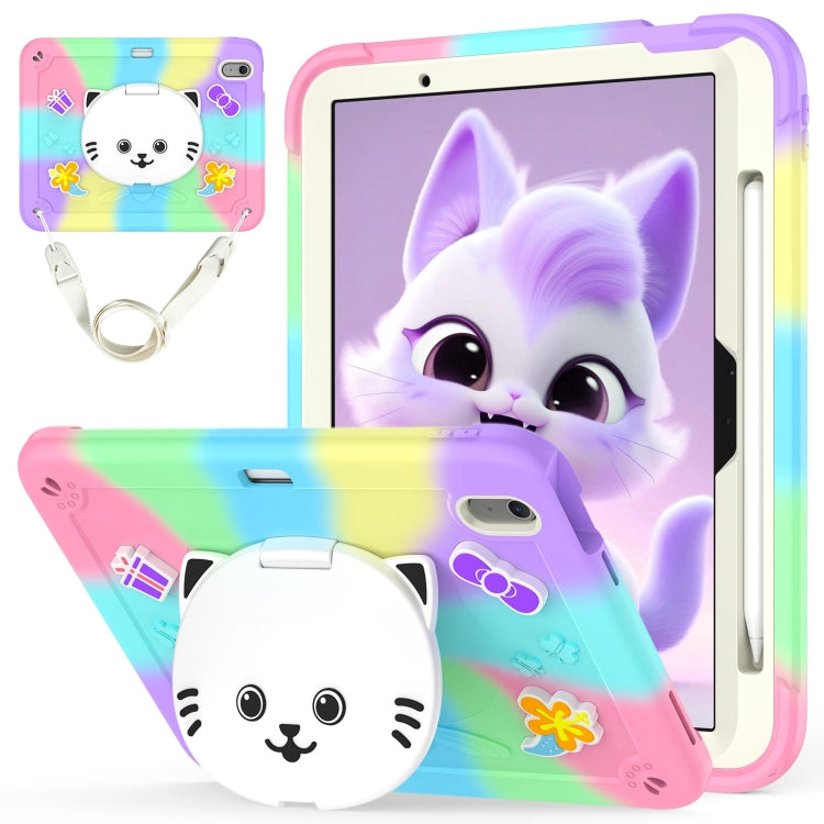Cat Holder Silicone Hybrid PC Tablet Case with Strap, For iPad Air 11 2026 / 2025 / 2024, For iPad Pro 11 2025 / 2024, For iPad 10.2 2021 / 2020 / 2019