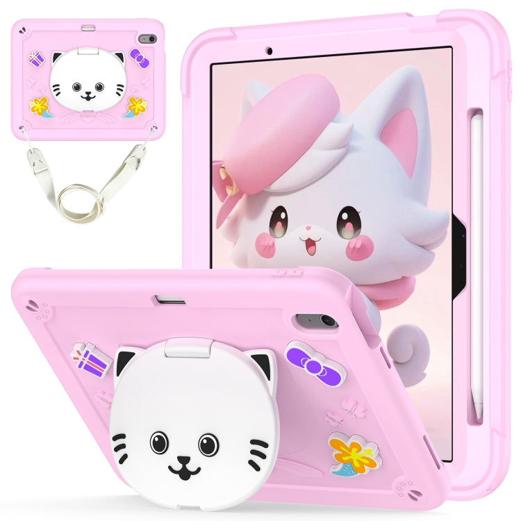 Cat Holder Silicone Hybrid PC Tablet Case with Strap, For iPad Air 11 2026 / 2025 / 2024, For iPad Pro 11 2025 / 2024, For iPad 10.2 2021 / 2020 / 2019