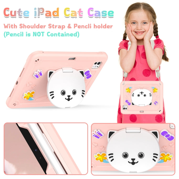 Cat Holder Silicone Hybrid PC Tablet Case with Strap, For iPad Pro 11 2025 / 2024, For iPad Air 11 2025 / 2024, For iPad 10.2 2021 / 2020 / 2019