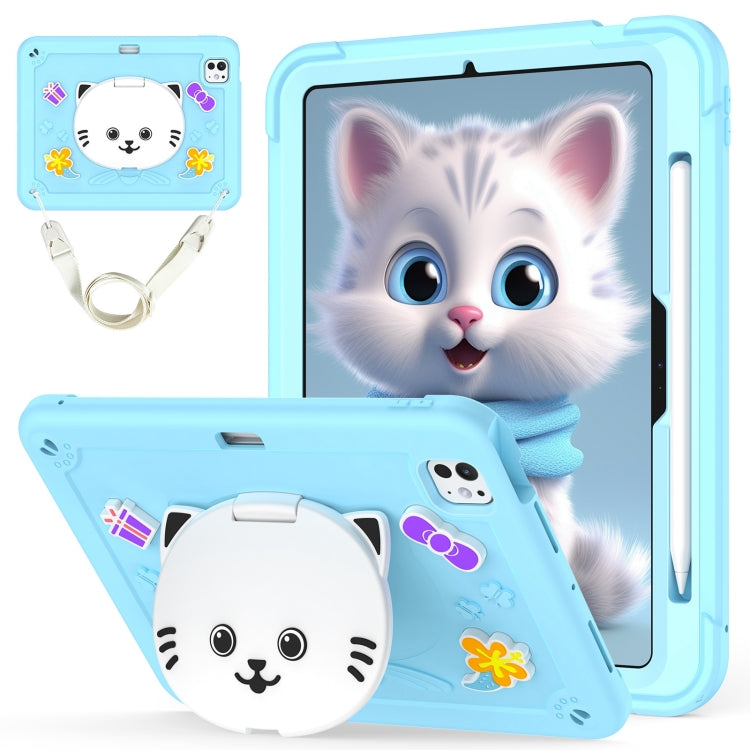 Cat Holder Silicone Hybrid PC Tablet Case with Strap, For iPad Air 11 2026 / 2025 / 2024, For iPad Pro 11 2025 / 2024, For iPad 10.2 2021 / 2020 / 2019