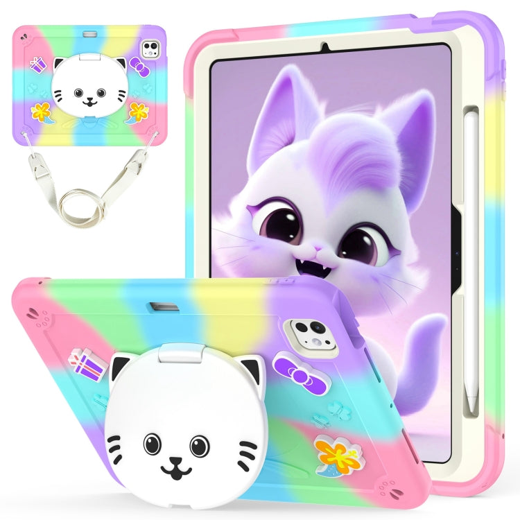 Cat Holder Silicone Hybrid PC Tablet Case with Strap, For iPad Air 11 2026 / 2025 / 2024, For iPad Pro 11 2025 / 2024, For iPad 10.2 2021 / 2020 / 2019