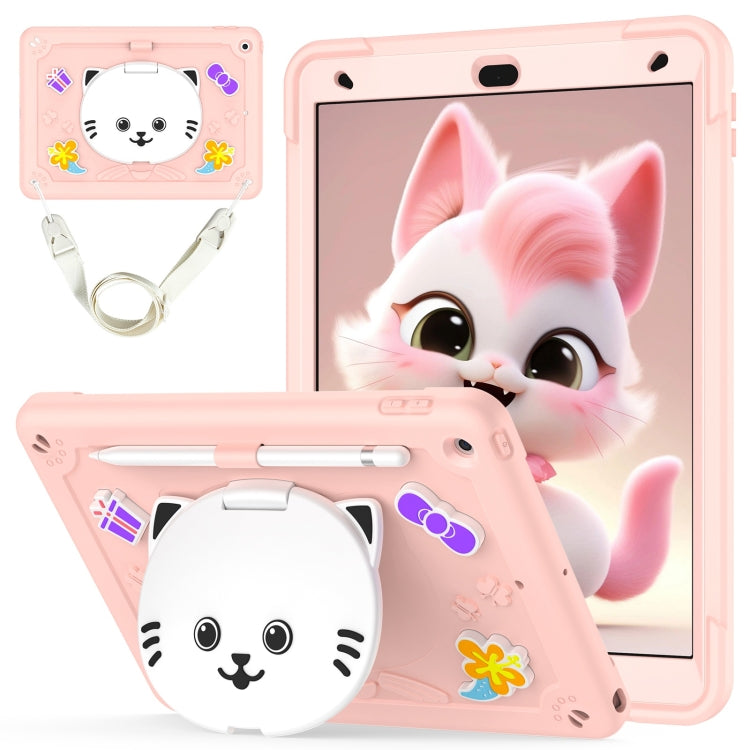 Cat Holder Silicone Hybrid PC Tablet Case with Strap, For iPad Air 11 2026 / 2025 / 2024, For iPad Pro 11 2025 / 2024, For iPad 10.2 2021 / 2020 / 2019
