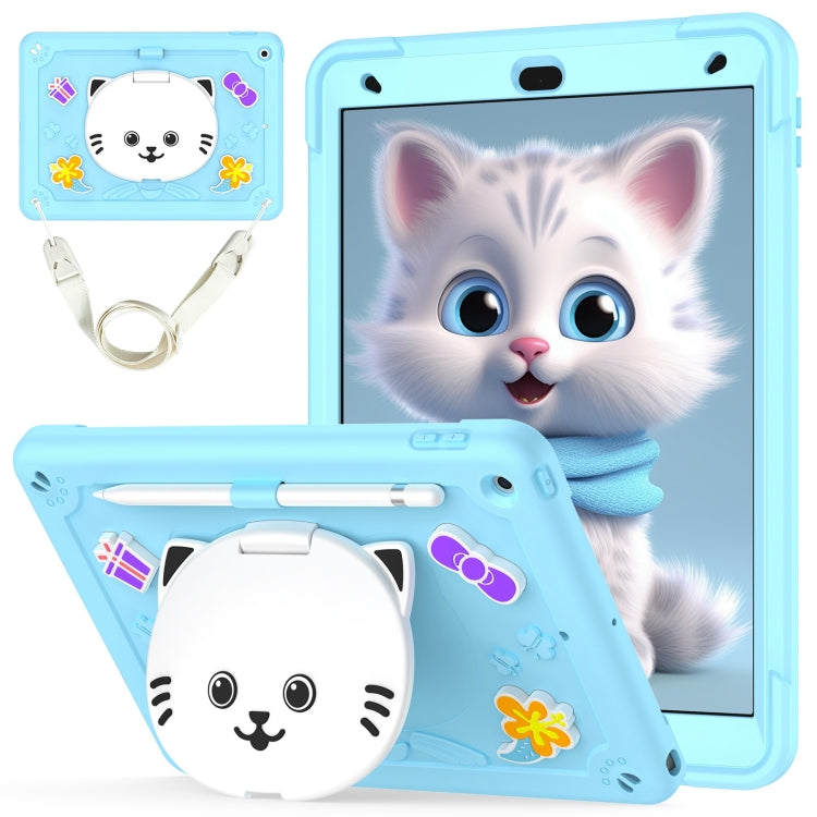 Cat Holder Silicone Hybrid PC Tablet Case with Strap, For iPad Air 11 2026 / 2025 / 2024, For iPad Pro 11 2025 / 2024, For iPad 10.2 2021 / 2020 / 2019
