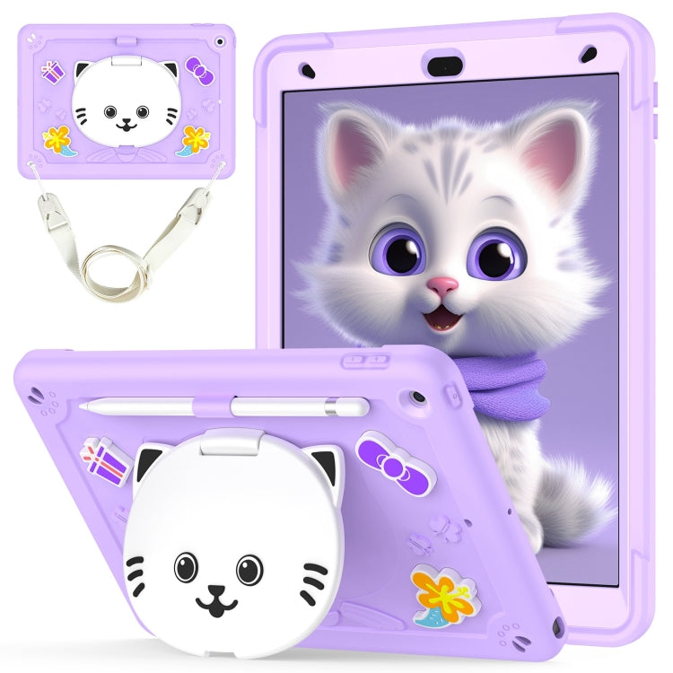 Cat Holder Silicone Hybrid PC Tablet Case with Strap, For iPad Air 11 2026 / 2025 / 2024, For iPad Pro 11 2025 / 2024, For iPad 10.2 2021 / 2020 / 2019