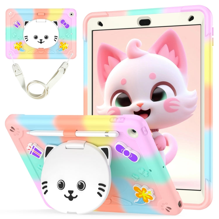 Cat Holder Silicone Hybrid PC Tablet Case with Strap, For iPad Air 11 2026 / 2025 / 2024, For iPad Pro 11 2025 / 2024, For iPad 10.2 2021 / 2020 / 2019
