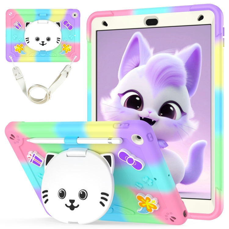 Cat Holder Silicone Hybrid PC Tablet Case with Strap, For iPad Air 11 2026 / 2025 / 2024, For iPad Pro 11 2025 / 2024, For iPad 10.2 2021 / 2020 / 2019