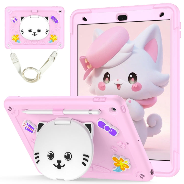 Cat Holder Silicone Hybrid PC Tablet Case with Strap, For iPad Air 11 2026 / 2025 / 2024, For iPad Pro 11 2025 / 2024, For iPad 10.2 2021 / 2020 / 2019